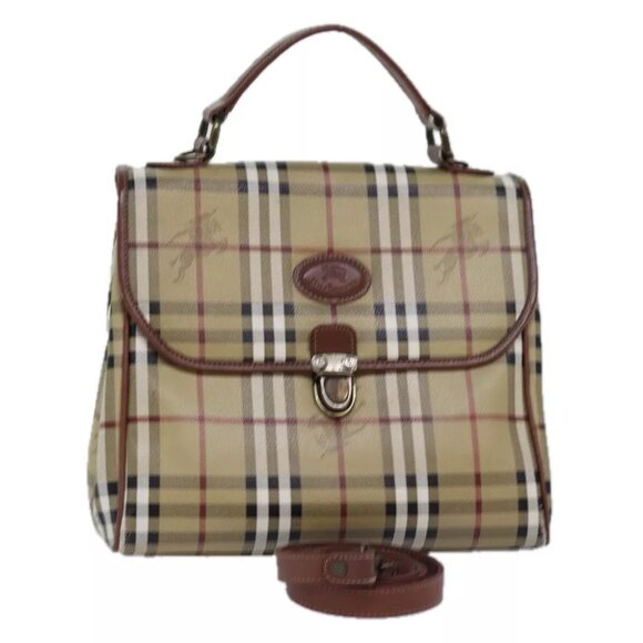 Burberrys Nova Check Hand Bag PVC Leather 2way Beige - Picture 1 of 14